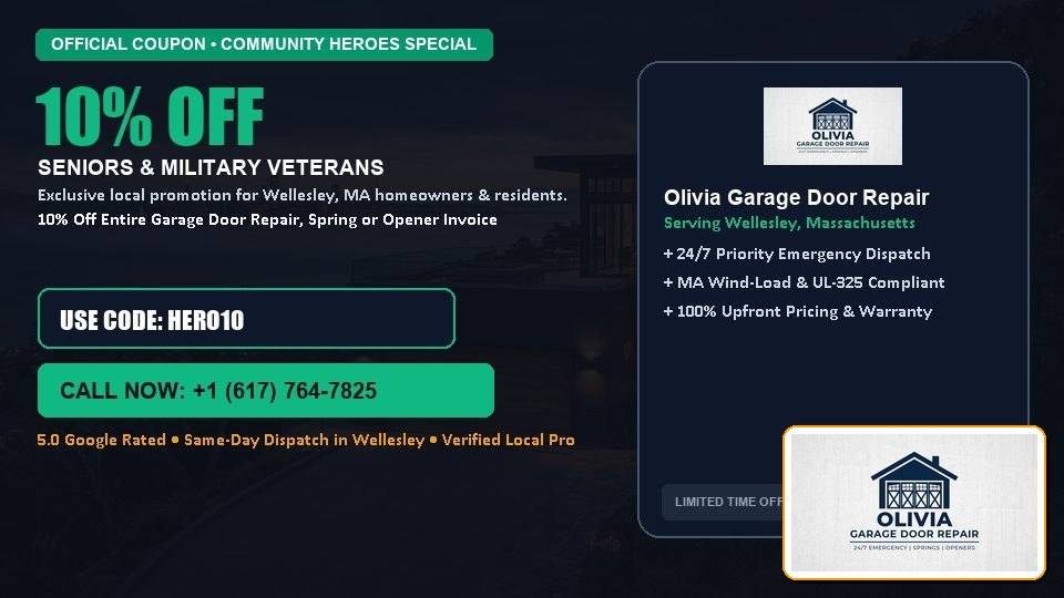 Olivia Garage Door Repair 10% OFF Seniors & Military Veterans in Wellesley, MA